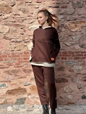 Kadın Kahve Kapşonlu İkili Takım