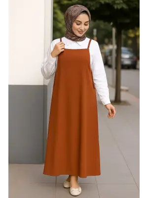 Kadın Kahverengi Basic Ayarlanabilir Askılı Jile Elbise