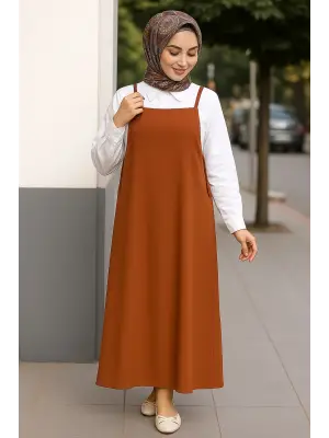 Kadın Kahverengi Basic Ayarlanabilir Askılı Jile Elbise