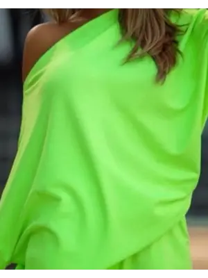 Kadın Kayık Yaka Salaş Iki Iplik Bluz Ve şort Ikili Takım