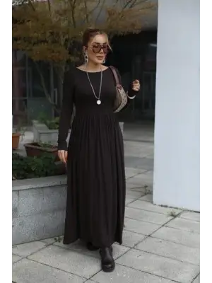 Kadın Kayık Yaka Sırt Dekoltesi Ve Yırtmaç Detay Maxi Boy Elbise