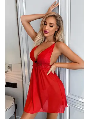 Omarı Elegant Kırmızı Dantel Fantazi Gecelik