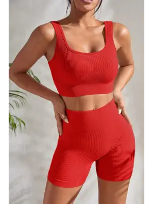 Omarı Kırmızı Kalın Askılı Yüksek Bel Gecelik Takımı