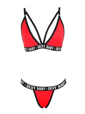 Omarı Yazı Detaylı Siyah Ipli Sütyen Takımı