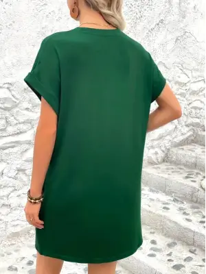 Kadın Kısa Kollu Bisiklet Yaka Cepli Kelebek Baskılı Viskon Elbise