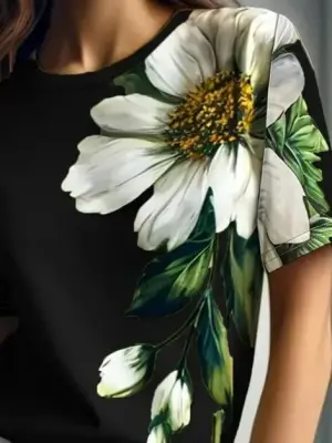 Omarı Çiçek Desenli Kadın Kısa Kollu Bluz