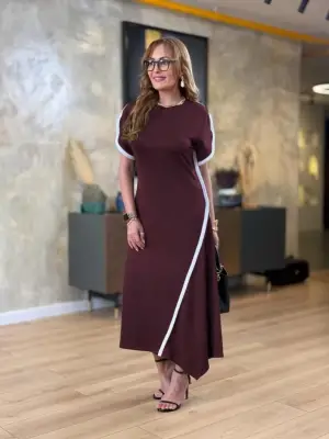 Omarı Asimetrik Kesim Viskon Elbise renk detaylı