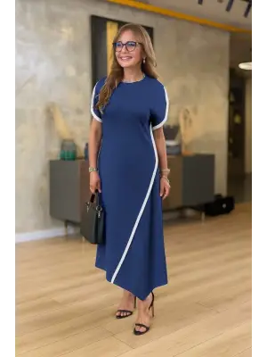 Omarı Asimetrik Kesim Kısa Kollu Elbise