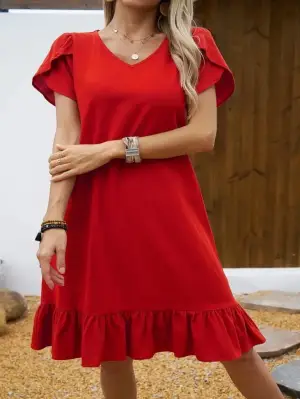 Kadın Kısa Kollu Bisiklet Yaka Fırfırlı Aerobin Elbise