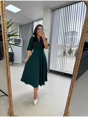 Omarı Zarif Fiyonk Detaylı Midi Elbise