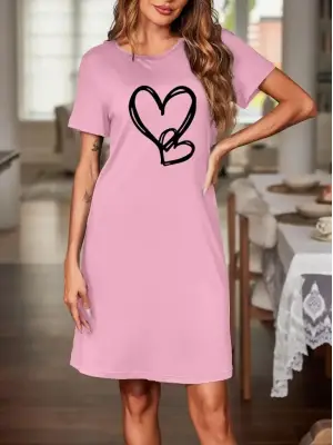 Omarı Esrarengiz Kalp Desenli Viskon Elbise