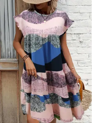 Omarı Desenli Kadın Kısa Kollu Dalgıç Elbise