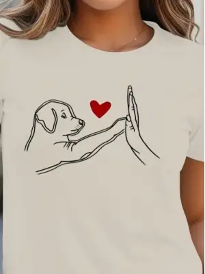 Kadın Kısa Kollu Bisiklet Yaka Köpek Baskılı Viskon Bluz