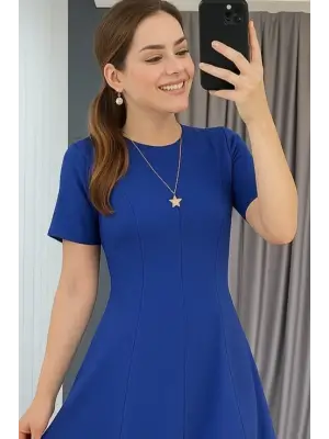 Kadın Kısa Kollu Bisiklet Yaka Maksi Boy Ithal Krep Elbise