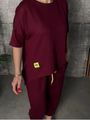 Kadın Kısa Kollu Bisiklet Yaka Viskon Iki Iplik Bluz Ve Pantolon Ikili Takım