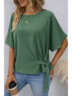 Kadın Kısa Kollu Bisiklet Yaka Yandan Bağcıklı Aerobin Bluz