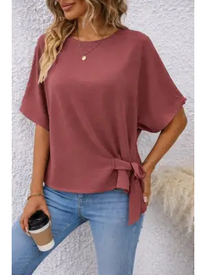 Kadın Kısa Kollu Bisiklet Yaka Yandan Bağcıklı Aerobin Bluz