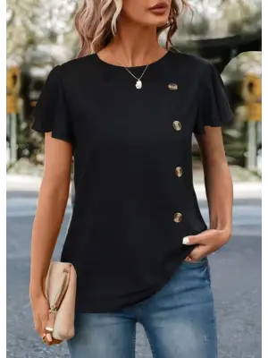 Kadın Kısa Kollu Bisiklet Yaka Yandan Düğmeli Viskon Bluz