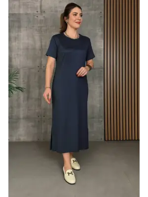 Omarı Kadın Viskon Bisiklet Yaka Elbise