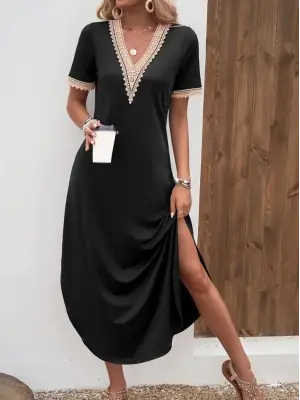 Omarı Şık Dantel Detaylı Uzun Elbise