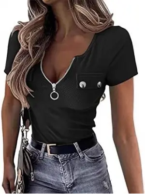 Omarı Fermuarlı Cep Detaylı Kaşkorse Bluz