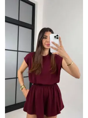 Kadın Kısa Kollu Hafif Sırt Dekolteli Modal şort Tulum