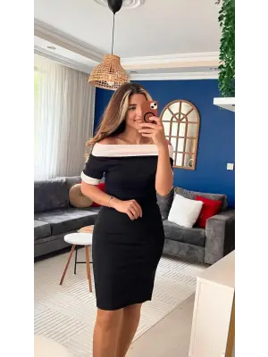 Kadın Kısa Kollu Kayık Yaka Arkadan Yakalı Ithal Krep Elbise