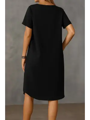 Kadın Kısa Kollu Kayık Yaka Bürümcük Elbise