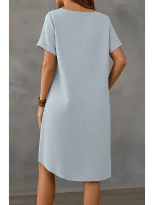 Kadın Kısa Kollu Kayık Yaka Bürümcük Elbise