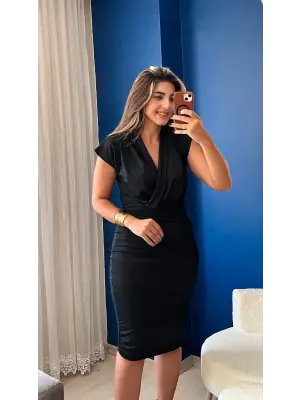 Omarı Elegan Kadın Kısa Kollu Krep Elbise