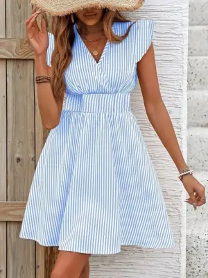 Kadın Kısa Kollu Kruvaze Yakalı Poplin Elbise