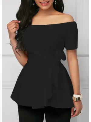 Kadın Kısa Kollu Madonna Yaka Yandan Bağlamalı Ithal Krep Bluz