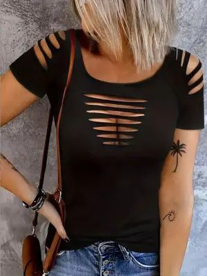 Kadın Kısa Kollu Omuz Ve Göğüs Kesik Detay Viskon Bluz