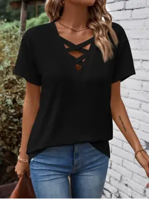 Omarı Çapraz Detaylı V Yakalı Kadın Viskon Bluz