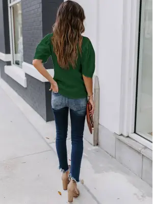 Kadın Kısa Kollu Pileli Balın Kol Bürümcük Bluz