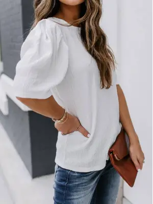 Kadın Kısa Kollu Pileli Balın Kol Bürümcük Bluz