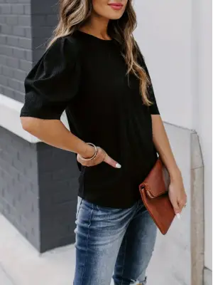 Kadın Kısa Kollu Pileli Balon Kol Bürümcük Bluz