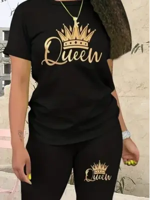 Kadın Kısa Kollu Queen Baskılı Takım