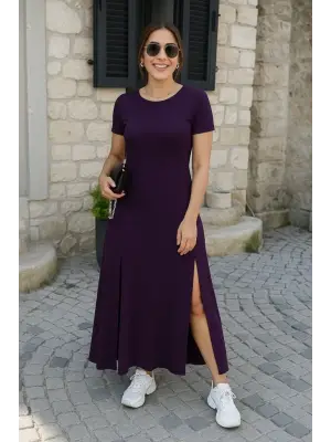 Omarı Sırt Dekolteli Yırtmaç Detaylı Kadın Elbise