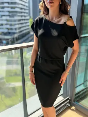 Kadın Kısa Kollu Tek Omuz Askılı Krep Elbise