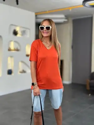 Kadın Kısa Kollu V Yaka Bluz