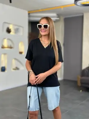Kadın Kısa Kollu V Yaka Bluz