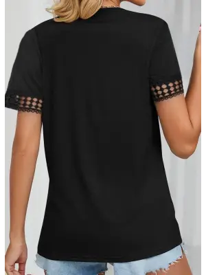 Kadın Kısa Kollu V Yaka Dantel Yakalı Viskon Bluz