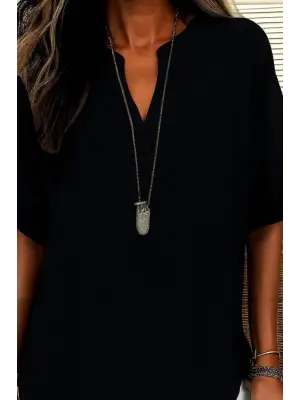 Kadın Kısa Kollu V Yakalı Aerobin Bluz