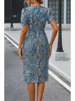 Kadın Kısa Kollu V Yakalı çiçek Desenli Midi Atlas Elbise