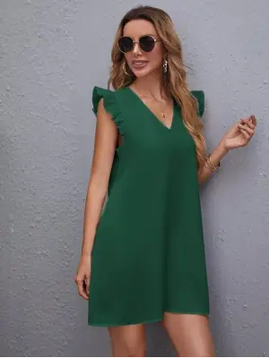 Kadın Kısa Kollu V Yakalı Ithal Krep Elbise