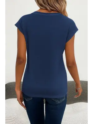 Kadın Kısa Kollu V Yakalı Kalp Desen Viskon Bluz