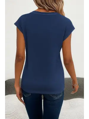 Omarı Kalp Desenli Kısa Kollu V Yakalı Bluz