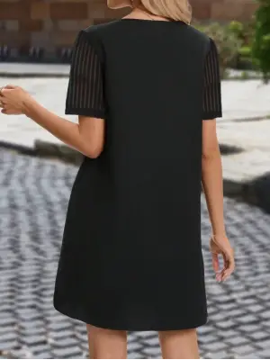 Kadın Kısa Kollu V Yakalı Kısa Janjan Krep Elbise