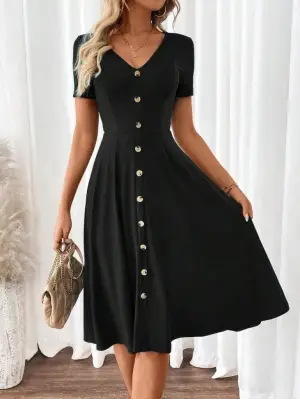 Omarı Şık V Yakalı A Kesim Kadın Elbisesi